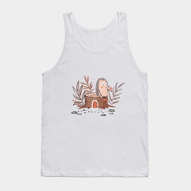 Cute Hedgehog sitting on a tree trunk Tank Top by Elena Amo